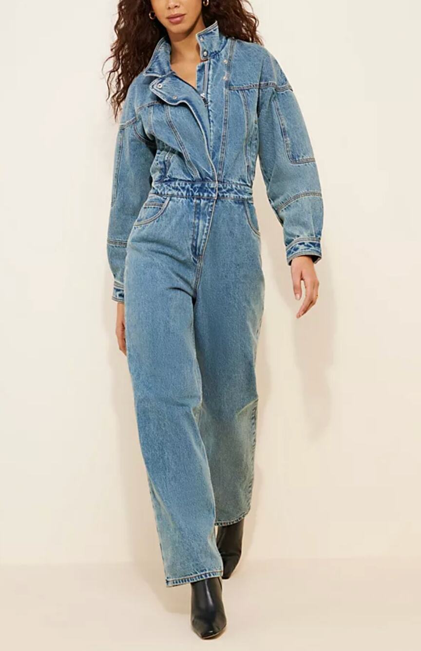 Ronny Kobo Eugene Long Sleeve Denim One Piece Jumpsuit Blue Medium